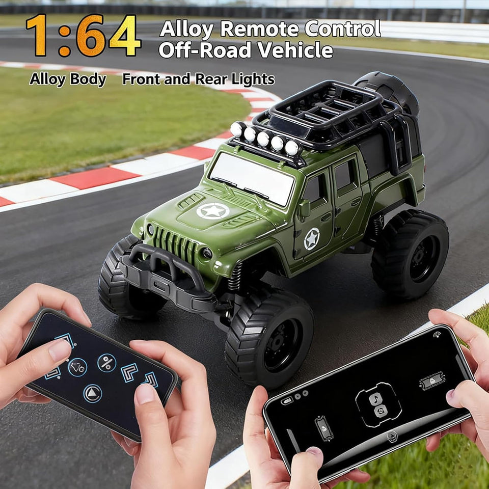Off-Road Truck with Remote Control, 1:64 Mini Desktop Rc Truck Toy, 2.4GHz All Terrain Off-Road Trucks, LED Lights, Speed/Steering Adjustable, for Kids Christmas Birthday