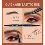 2-in-1 Microblading Eyebrow Pen Last All-Day Eyebrow Pencil Magical Waterproof Eye Brow Pencils with 4-Fork-Tip & Precise Brush-Tip for Natural Hair Like Strokes (Light Brown)