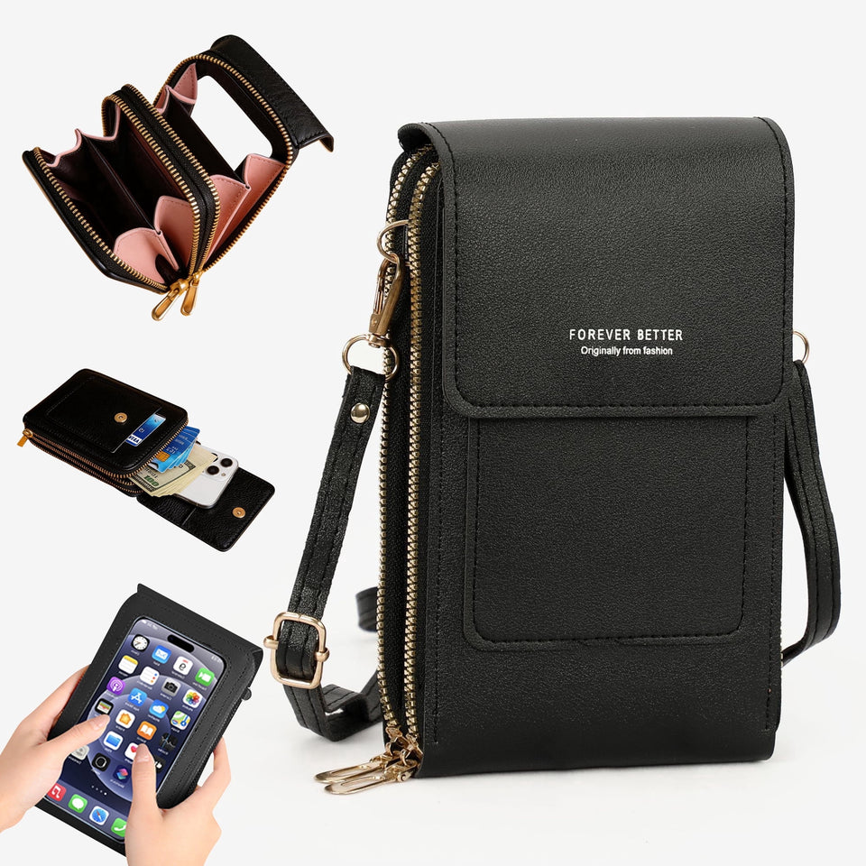 Cell Phone Bag, PU Leather Crossbody Cellphone Purse for Women, Touch Screen Cell Phone Pouch Holder Shoulder Bag RFID Blocking Wallet Handbag with Shoulder Strap