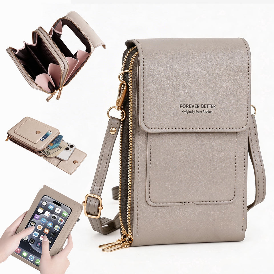 Cell Phone Bag, PU Leather Crossbody Cellphone Purse for Women, Touch Screen Cell Phone Pouch Holder Shoulder Bag RFID Blocking Wallet Handbag with Shoulder Strap