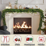 Christmas Norfolk Pine Garland, 9 ft Artificial Cedar Garlands Realistic Touch , Winter Greenery Garland for Holiday with 12 pcs Velvet Christmas Bows and 2 pairs Christmas Bells