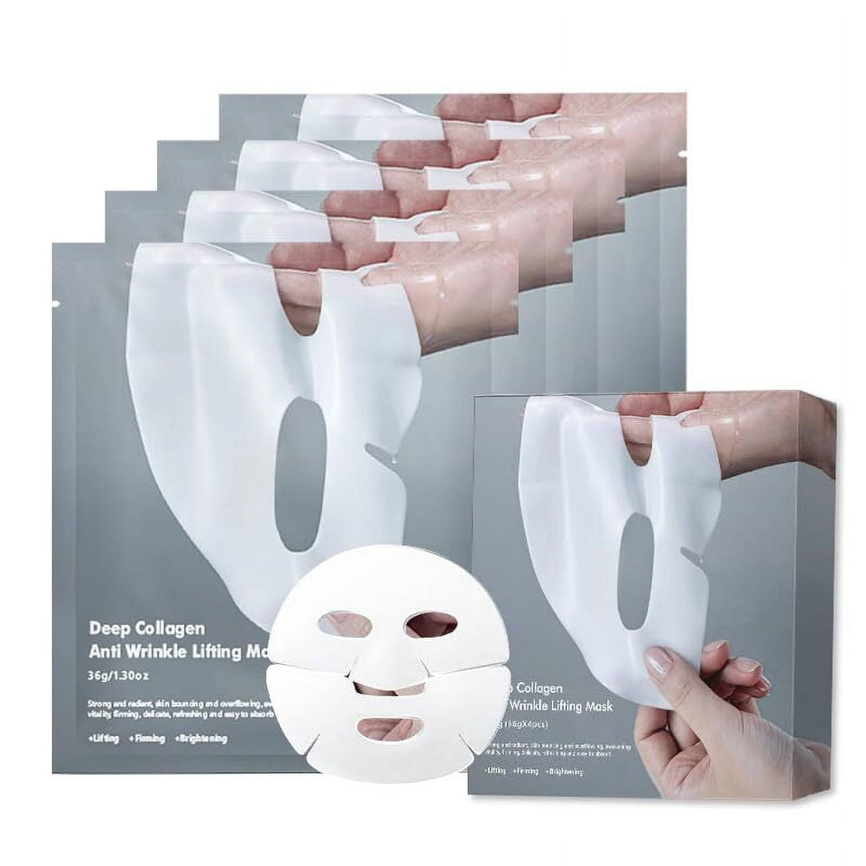 Deep Collagen Overnight Mask 37g/pcs, 4pcs The real collagen Facial sheet masks with low molecular weight collagen for elasticity, firming, and moisturizing（1pack）