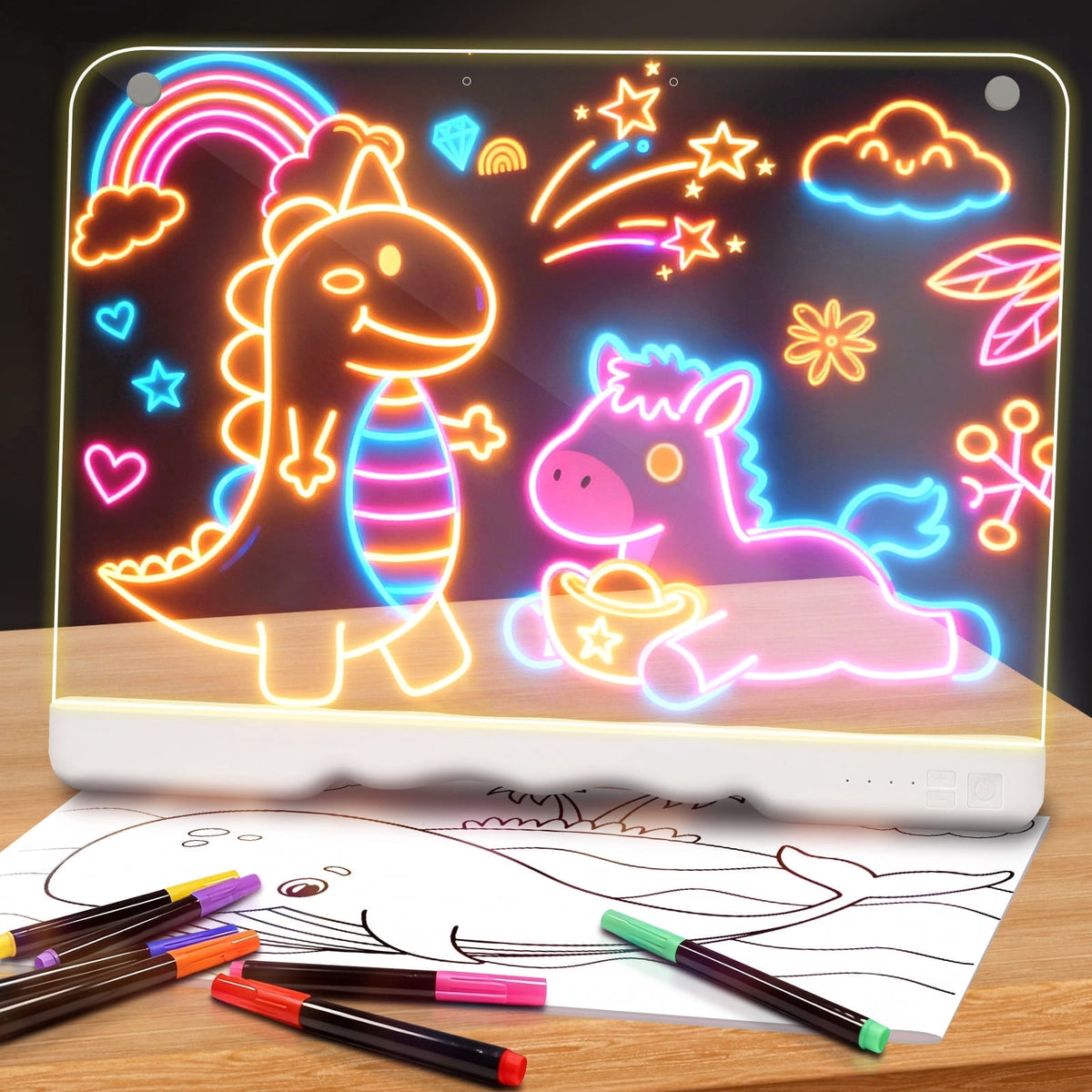 LED Note Board with 7 Color Light Modes, 16-Inch Rechargeable Neon Gl ...