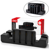 Multi-Function Charging Station for Switch 2, 4 Joy-Con Controller Charger Dock with 2 Game Card Slots & LED Indicators, Extra USB Port for Original Dock