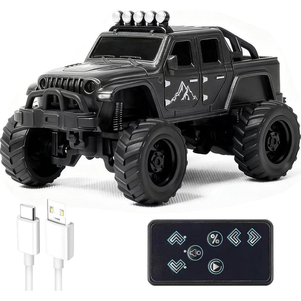 Off-Road Truck with Remote Control, 1:64 Mini Desktop Rc Truck Toy, 2.4GHz All Terrain Off-Road Trucks, LED Lights, Speed/Steering Adjustable, for Kids Christmas Birthday