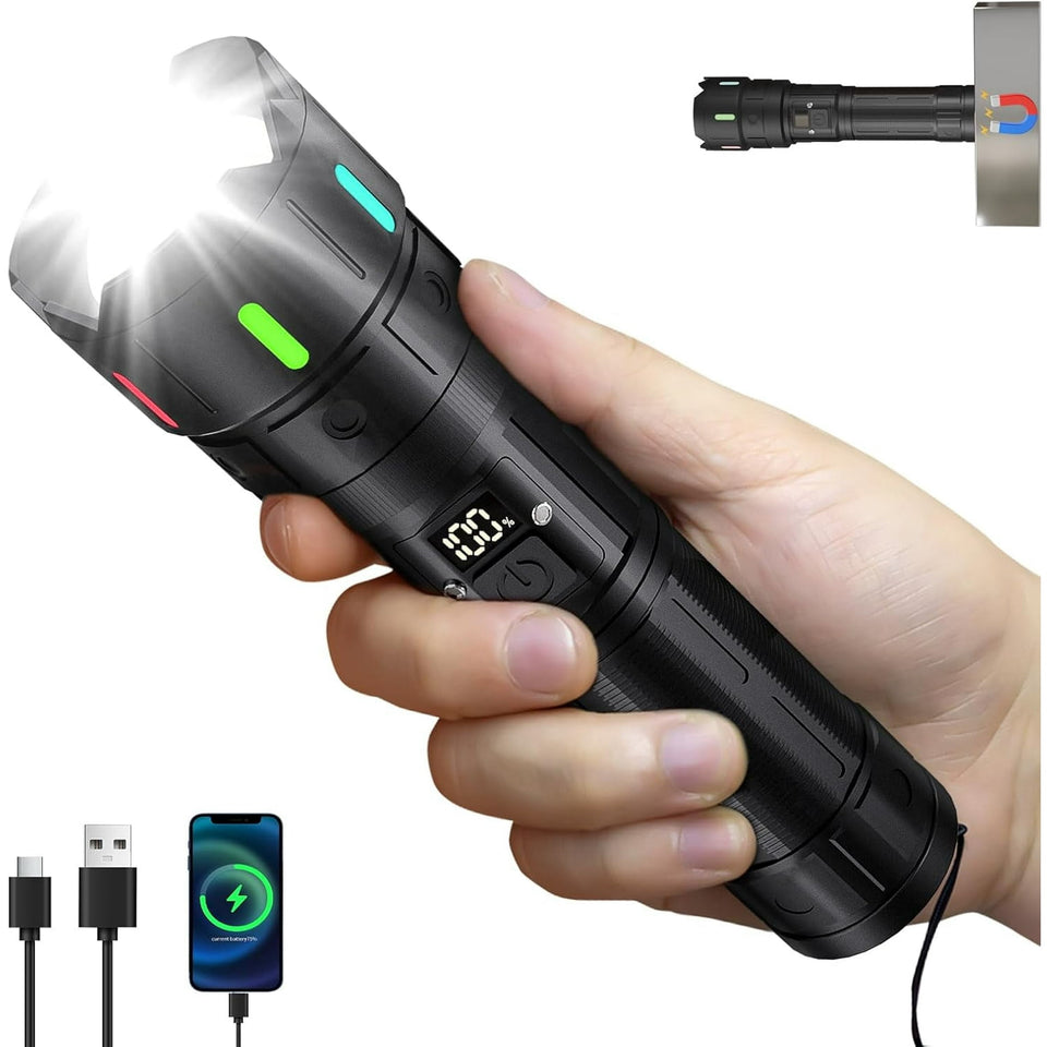 Rechargeable Flashlight, 2000 High Lumens, 5 Modes Super Bright LED Flashlight with Magnetic Tail, USB-C Charging,1000m Long Distance, IPX54 Waterproof for Camping Hiking