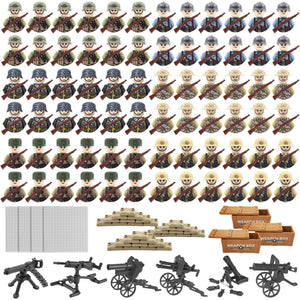 WW2 Army Men Figures Set, Mini World War 2 Military Building Set with Weapons/Baseplates for Boys Gift Room Decoration