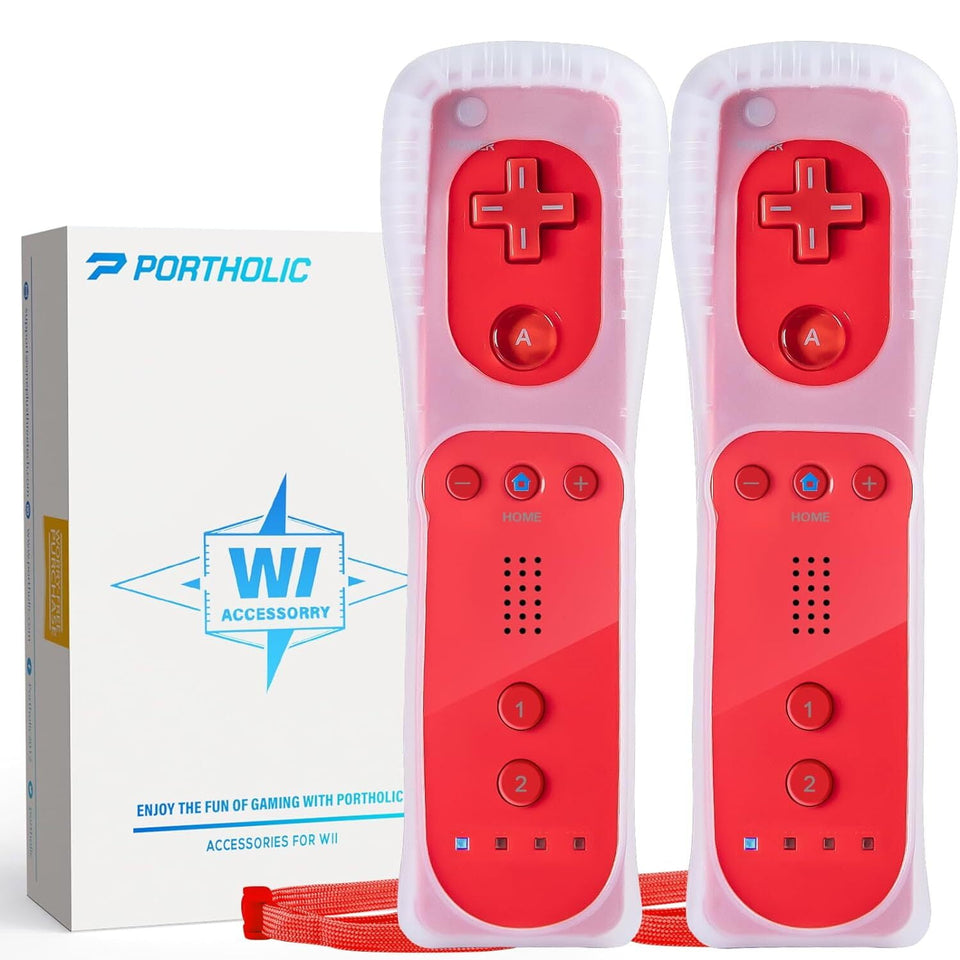 Wii Remote Controller,PORTHOLIC 2 Packs Upgrade Wii Wireless Controller Compatible with Nintendo Wii Wii U Console (Red,2pcs)