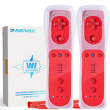 Wii Remote Controller,PORTHOLIC 2 Packs Upgrade Wii Wireless Controller Compatible with Nintendo Wii Wii U Console (Red,2pcs)