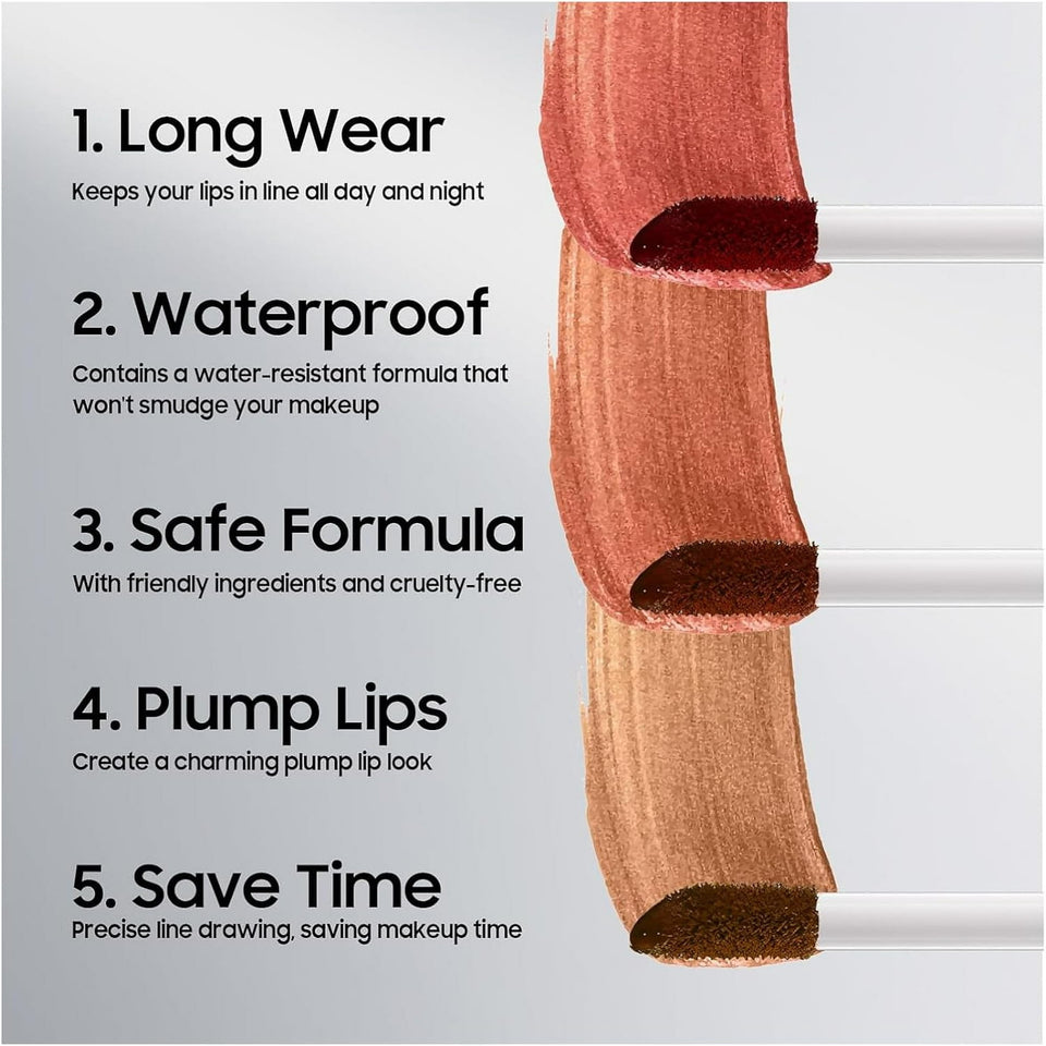 Peel Off Lip Liner Stain, 3PCS Lip Liner Peel Off Tattoo Lip Liner with Matte Finish, Waterproof, Transfer-proof, Highly Pigmented Color (Light Brown/Dark Brown/Burgundy)