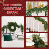Christmas Norfolk Pine Garland, 9 ft Artificial Cedar Garlands Realistic Touch , Winter Greenery Garland for Holiday with 12 pcs Velvet Christmas Bows and 2 pairs Christmas Bells