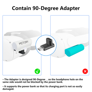 Power Bank Battery Pack Compatible with Oculus/Meta Quest 2 and Quest, 3300mAh Fast Charging and Lightweight Extended Battery for Extra 1.5 Hours Playtime (With 90 Degree Adapter)