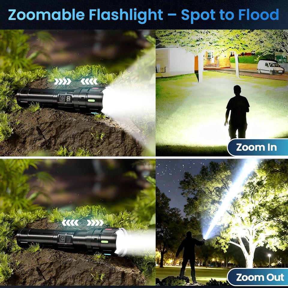 Rechargeable Flashlight, 2000 High Lumens, 5 Modes Super Bright LED Flashlight with Magnetic Tail, USB-C Charging,1000m Long Distance, IPX54 Waterproof for Camping Hiking