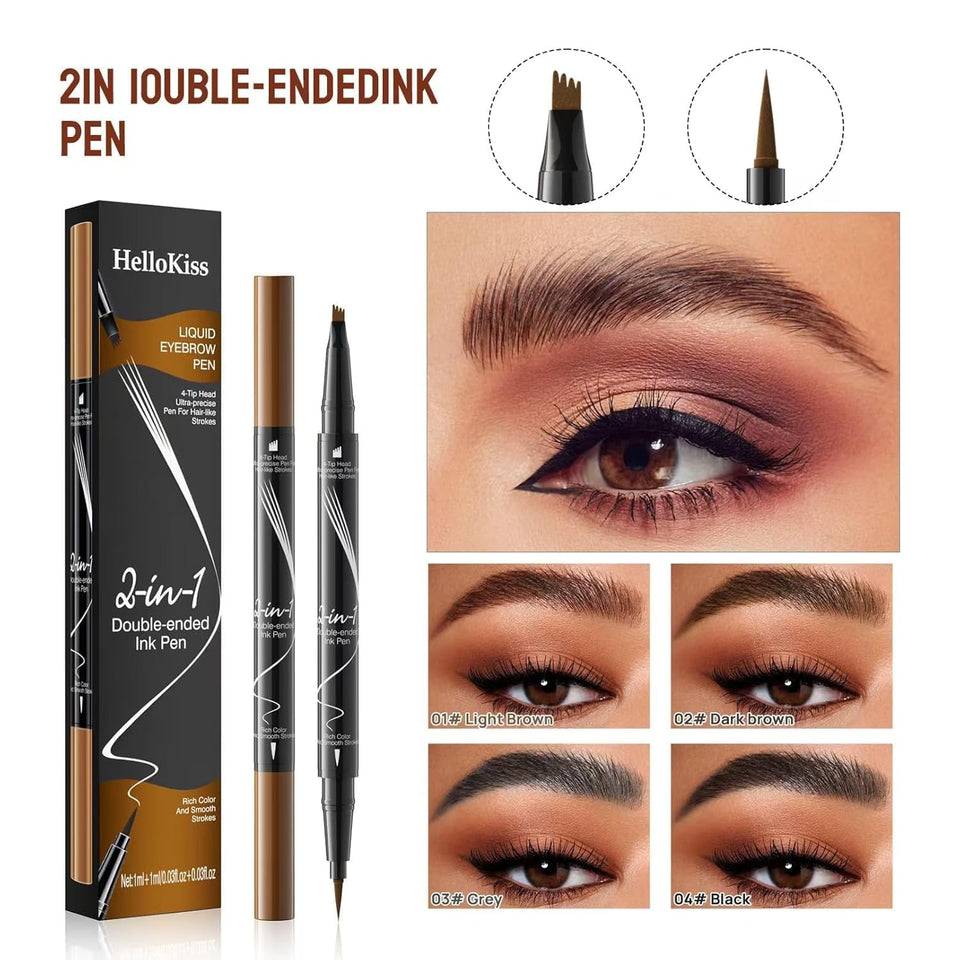 2-in-1 Microblading Eyebrow Pen Last All-Day Eyebrow Pencil Magical Waterproof Eye Brow Pencils with 4-Fork-Tip & Precise Brush-Tip for Natural Hair Like Strokes (Light Brown)