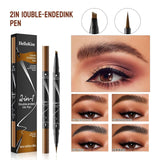 2-in-1 Microblading Eyebrow Pen Last All-Day Eyebrow Pencil Magical Waterproof Eye Brow Pencils with 4-Fork-Tip & Precise Brush-Tip for Natural Hair Like Strokes (Light Brown)