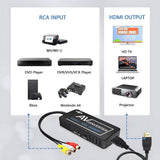 PORTHOLIC RCA to HDMI Converter, Composite to HDMI Converter, AV to HDMI Adapter Support 1080P PAL/NTSC with RCA & HDMI Cable, Compatible with STB, N64, Xbox, VHS, Blue-Ray DVD