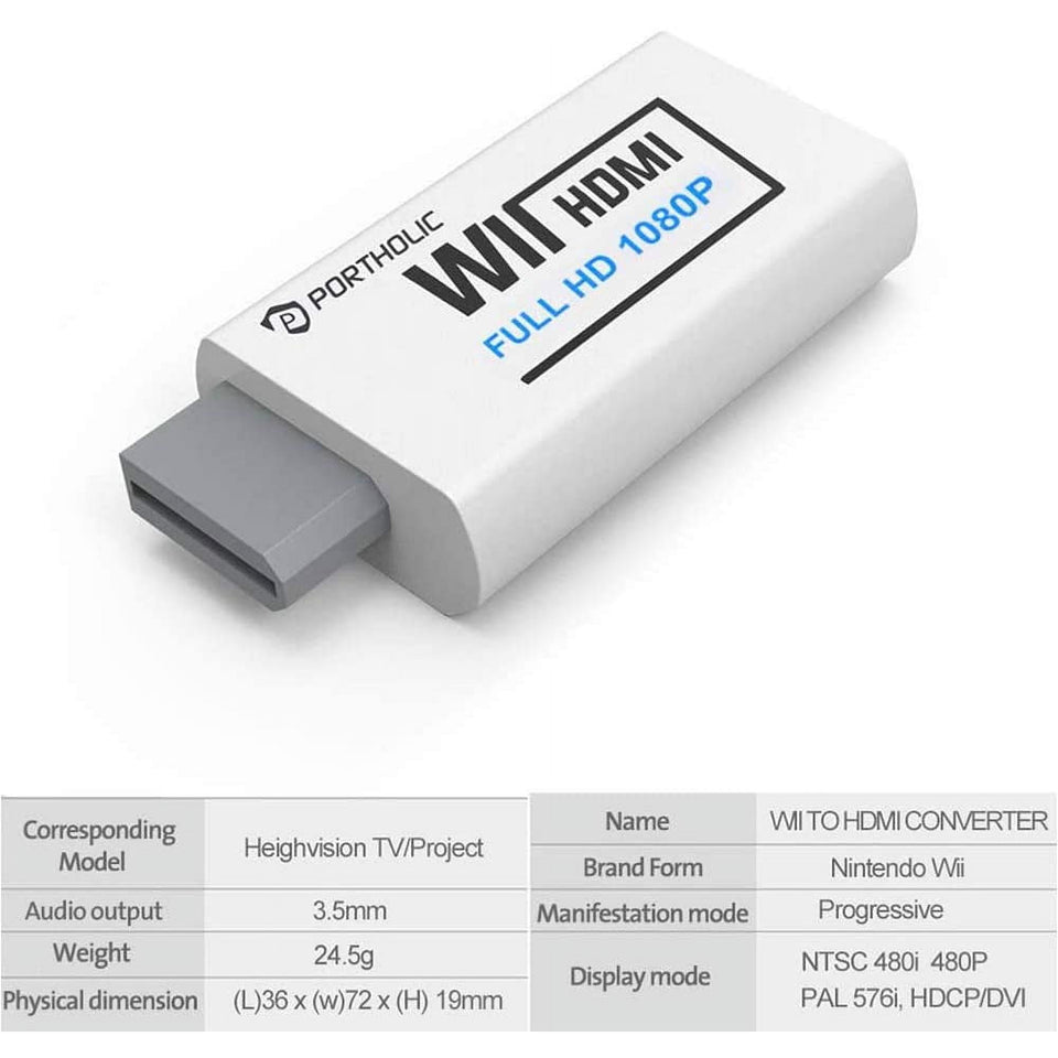 Wii to HDMI Converter, PORTHOLIC 1080P Wii2HMDI Adapter for Nintendo Wii, Wii U, HDTV, Monitor