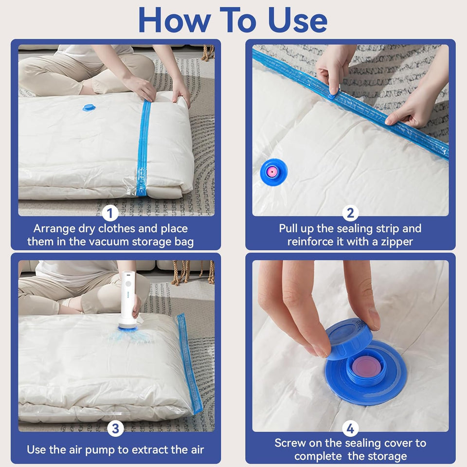 Vacuum Seal Bags for Clothing, Vacuum Storage Bags with Rechargeable Air Pump, Vacuum Seal Bags for Clothing Travel, Space Saver Vacuum Storage Bags, 12 Pack