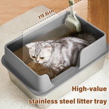 Stainless Steel Litter Box with Lid High Sides Litter Box Enclosed Metal Litter Box, Non Stick, Odor Control Easy Clean Medium to Large Pet Litter Pan with High Wall（19.6*13.3*9.8inch）