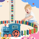 Upgrade Electric Domino Train Toy Set, Creative Automatic Domino Train, Dominoes Rally Train Sets, Locomotive Dominos Train Toys for Kids Boys and Girls Age 3-12 (120 Dominoes, Blue)