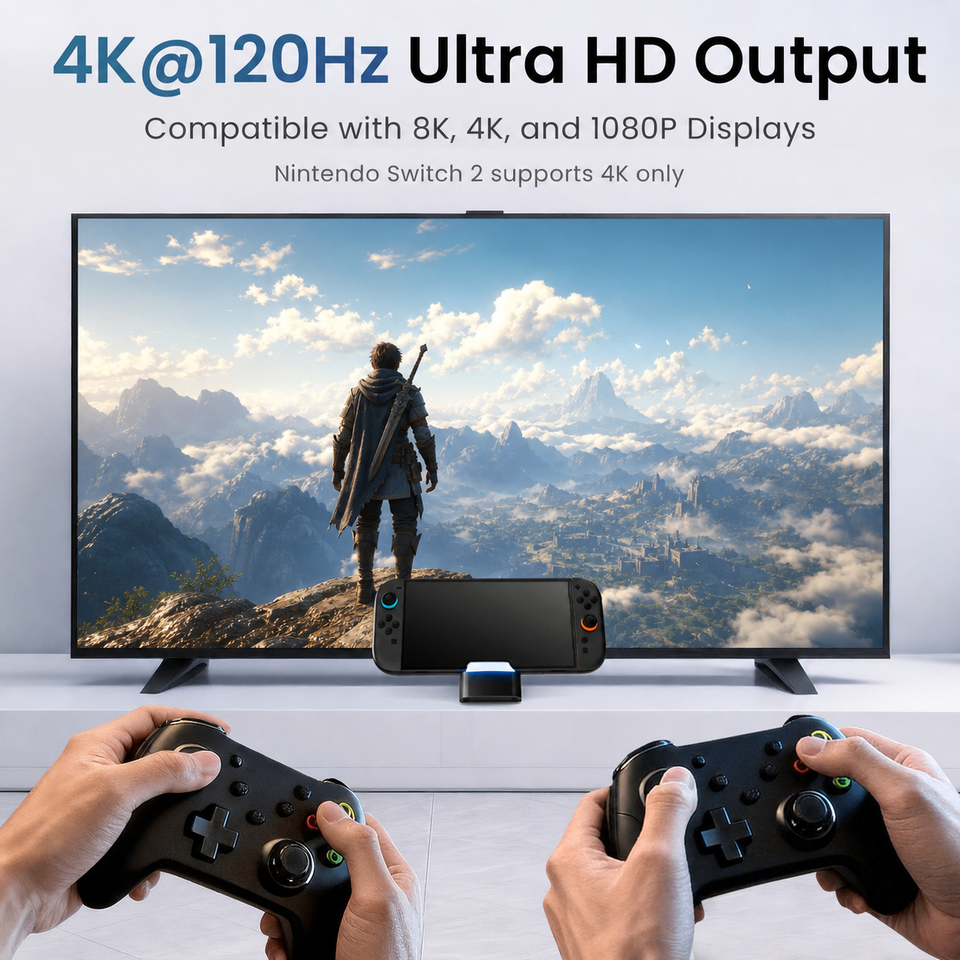 Docking Station for Nintendo Switch 2, Portable TV Dock with 4K@120Hz HDMI Output, 60W PD Charging, USB 3.0 & USB 2.0 Ports