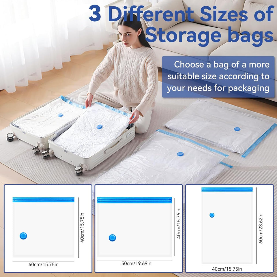 Vacuum Seal Bags for Clothing, Vacuum Storage Bags with Rechargeable Air Pump, Vacuum Seal Bags for Clothing Travel, Space Saver Vacuum Storage Bags, 12 Pack