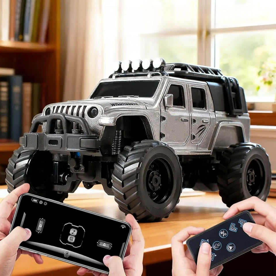 Off-Road Truck with Remote Control, 1:64 Mini Desktop Rc Truck Toy, 2.4GHz All Terrain Off-Road Trucks, LED Lights, Speed/Steering Adjustable, for Kids Christmas Birthday